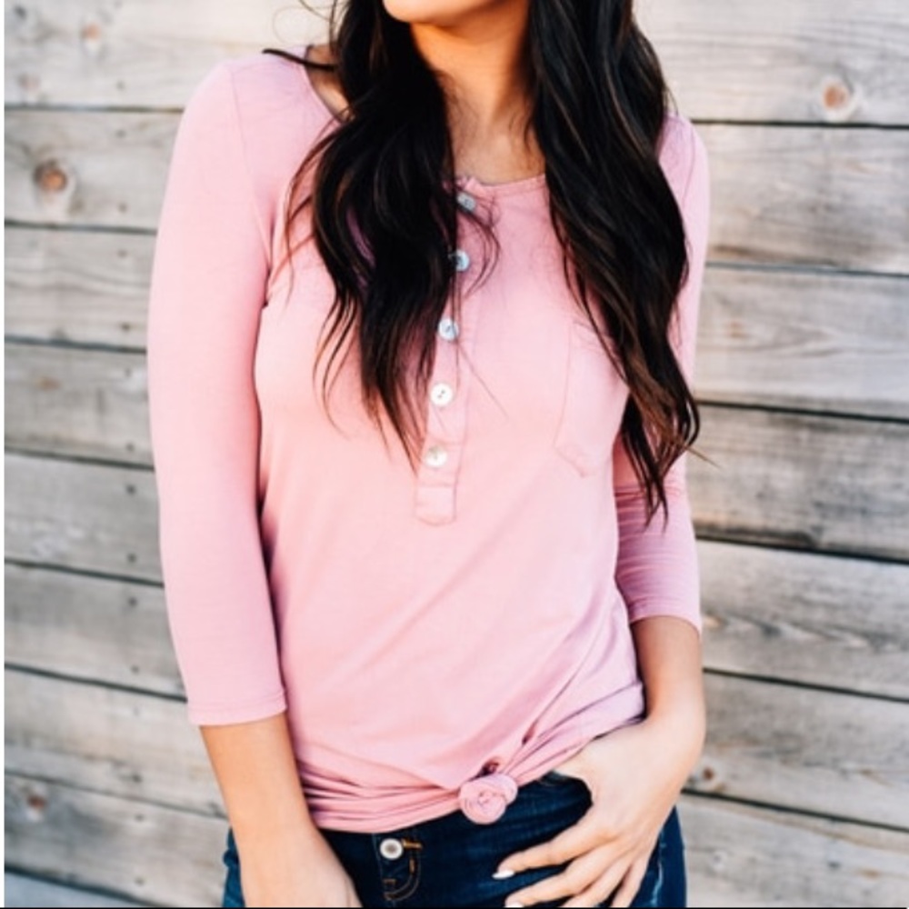 NWT Pink Button Up Henley - Picture 2 of 6